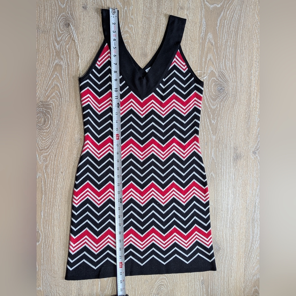 Y2K Retro Women's Large Sleeveless V neck Knit Mini Bodycon Dress 1960s 1970s - Picture 9 of 10